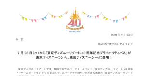 オリエンタルランド[4661]:             ＯＬＣ：7 月 26 日（水）から「東京ディズニーリゾート40 周年記念プライオリティパス」が東京ディズニーランド、東京ディズニーシーに登場！